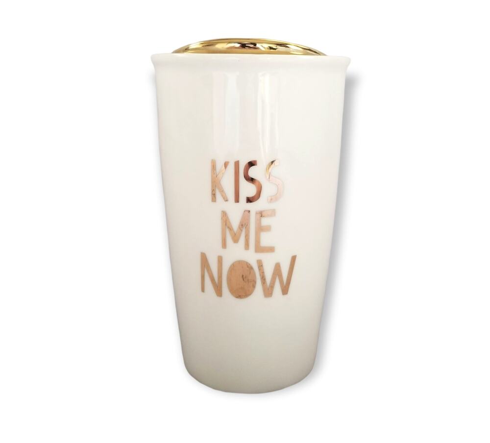 Kiss Me Now Love Ceramic Mug Cup w Lid - New